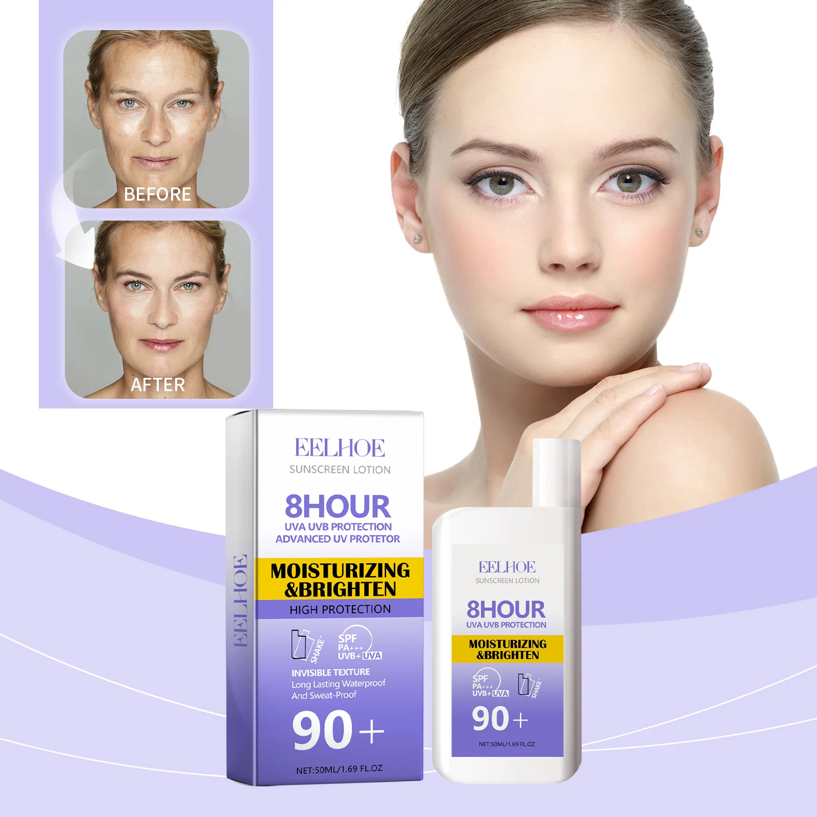 Face Moisturizer Spf - EELHOE ครีมกันแดด SPF 90 ครีมป้องกันรังสียูวีแยกครีมให้ความชุ่มชื้นและป้องกันเหงื่อกันน้ําสดชื่น