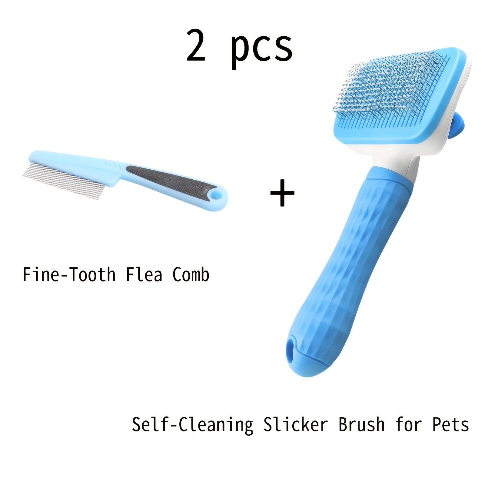 Comb Fine Tooth - ชุดอุปกรณ์กรูมมิ่งสัตว์เลี้ยง 2 ชิ้น, แปรงปัดขนทำความสะอาดตัวเองและหวีซี่ถี่สำหรับกำจัดหมัด สำหรับสุนัขและแมว ช่วยกำจัดขนหลุดร่วงและสางขนที่พันกัน