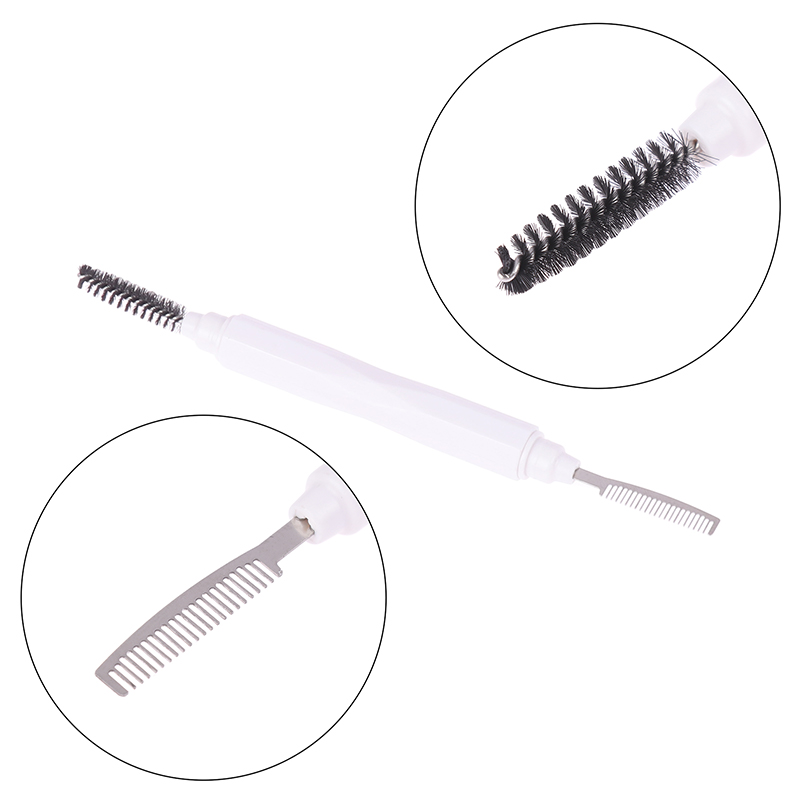 Comb Fine Tooth - หวีคิ้วและขนตาแบบสองหัว แปรงเกลียว หวีเหล็กซี่ละเอียดขนาดเล็ก อุปกรณ์แต่งหน้ามืออาชีพสำหรับดวงตา