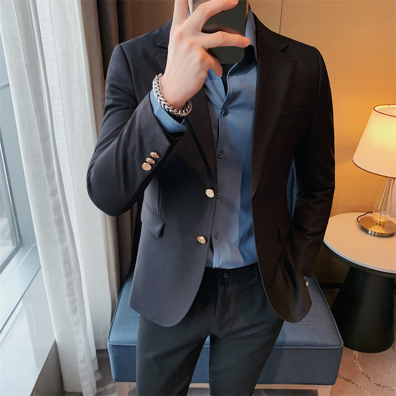 Jack Men'S Grooming - สไตล์อังกฤษสีทึบเสื้อคลุมผู้ชายฤดูใบไม้ร่วงฤดูหนาว Casual ธุรกิจชุด Jackes Slim งานแต่งงานเจ้าบ่าวสังคมจัดเลี้ยงผู้ชายเสื้อผ้า
